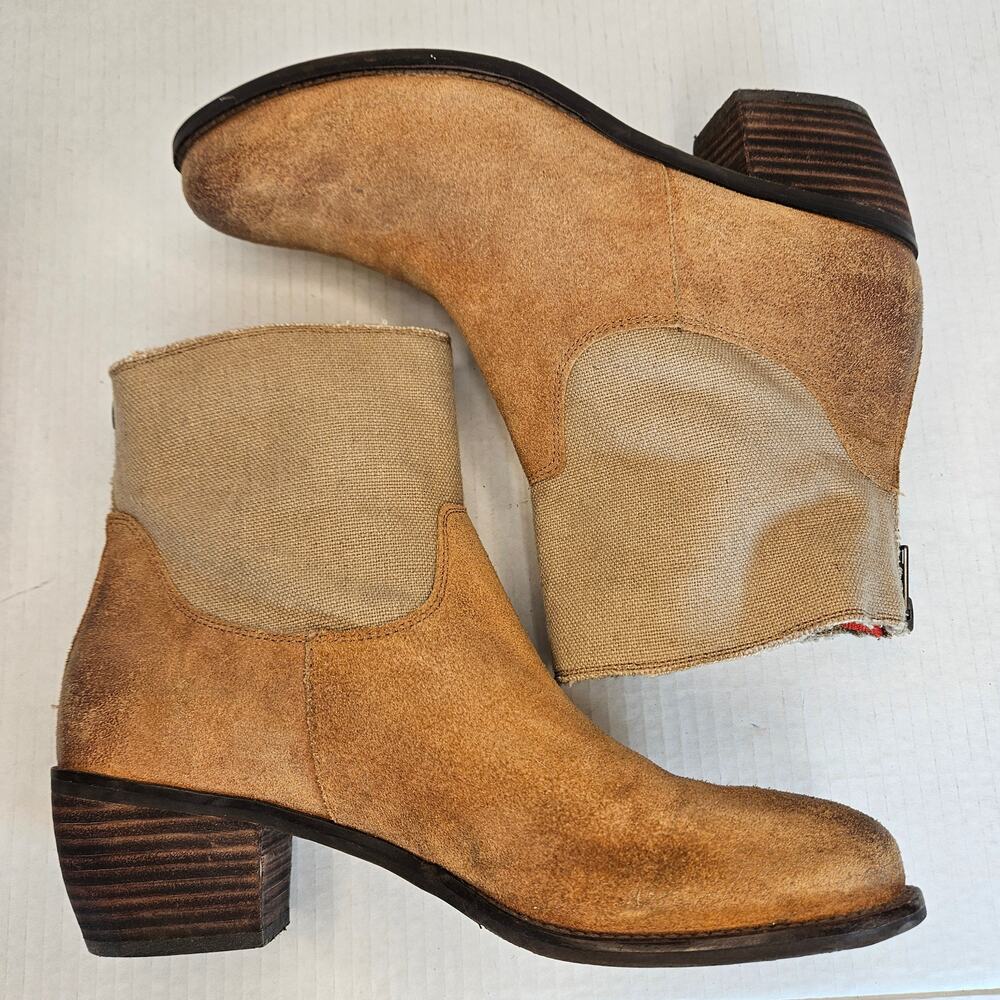 Women's Nicole Drawl Beige Canvas/Tan Leather Slip On Boots Size 9M - Picture 6 of 10
